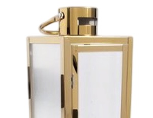 Farol único de vidrio y metal con textura de vidrio y metal con acabado dorado brillante para decoración del hogar y exteriores. - Product Image 2