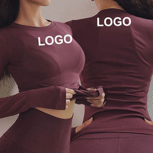Camiseta deportiva de yoga para mujer, talla grande, de manga corta, ajustada, lisa y cepillada, para fitness, venta al por mayor - Product Image 2