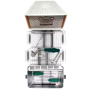 Juego completo de herramientas quirúrgicas para implantes ortopédicos con mango de silicona verde, taladros para huesos y bandeja de esterilización de aluminio - Product Image 1