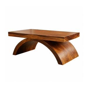Elegante Mesa de Centro de Madera Maciza de Suar, Base Curva Escultural Moderna, Mesa de Centro Contemporánea Hecha a Mano, Muebles para Sala de Estar - Product Image 3