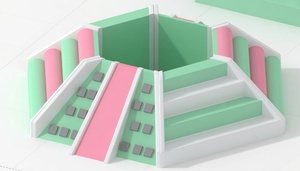 Structure de jeux extérieure en plastique avec marches vertes et roses et aire de jeux circulaire pour usage public - Product Image 3