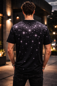 เสื้อยืดโอเวอร์ไซส์สีดำสำหรับผู้ชาย ลายพิมพ์คริสตัลสไตล์ฤดูร้อน ผ้าฝ้าย สตรีทแวร์ ลำลอง ทรงหลวม รับสกรีนโลโก้ ดีไซน์ใหม่ - Product Image 3