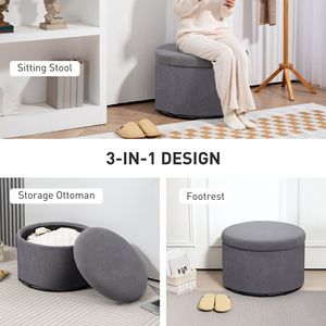 เก้าอี้ออตโตมันผ้ากำมะหยี่สีเทาขนาด 24 นิ้ว พร้อมที่พักเท้าทรงกลมขนาด 12 นิ้ว หุ้มเบาะ ใช้ได้ทั้งในห้องนั่งเล่นและห้องนอน - Product Image 6