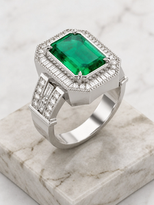 Green Emerald Cut Synthetic Lab Created Emerald <b>Ring</b> Halo Diamond Band Jewelry Statement <b>Ring</b> <b>Cocktail</b> <b>Ring</b> Bugget Lab Diamond - Product Image 4