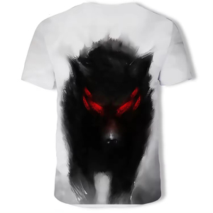 T-shirt pour homme à manches courtes, col rond, coupe classique, imprimé lune et loup noir, motif photo, en polyester tricoté - Product Image 4