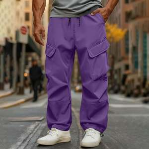OEM Baggy Cargo Pants For Men Windproof Stretch Elastic Waist Drawstring Parachute Pants Waterproof Hiking Joggers Multi Pockets - Product Image 6