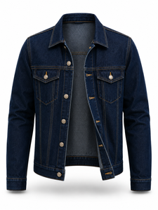 Veste en jean bleu foncé pour homme, 100% coton, coupe classique, fermeture à boutons, imprimé, écologique, lavable, coupe-vent, streetwear vintage - Product Image 1