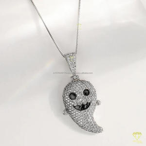High Shine Ghost Inspired Pendant <b>Necklace</b> Featuring Moissanite Diamonds In <b>Solid</b> 925 <b>Silver</b> Hip Hop Jewelry - Product Image 5