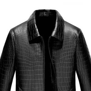 Veste en cuir véritable à motif crocodile noir, coupe slim, veste décontractée de luxe pour homme, logo personnalisé OEM. - Product Image 3