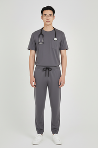 Ensemble d'uniformes médicaux unisexes confortables en Spandex/Coton, haut à manches courtes et pantalon jogger, coupe moderne, tenue de travail hospitalière OEM - Product Image 3