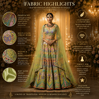 Lehenga Choli de mariée moderne exclusif grande taille, drapé, brodé à la main avec des perles, des cristaux et des détails en dentelle multicolore