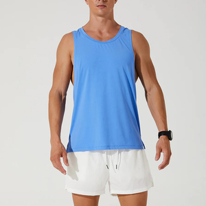 <b>Men's</b> Blue Sleeveless Tank Top O-Neck Solid Color Quick Dry Sporty Knitted <b>Vest</b> - Product Image 1