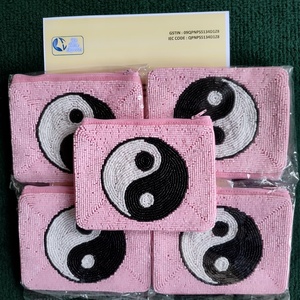 Handmade Beaded Yin Yang Pouch <b>Set</b> Pink Zipper Cosmetic Coin <b>Purse</b> Boho Fashion Gift <b>Bag</b> Wholesale Supplier Premium Quality <b>Bags</b> - Product Image 2