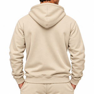Sudadera con Capucha Beige para Hombre, Color Sólido, 100% Algodón, Felpa Francesa, Corte Regular, Casual, Logotipo Frontal Impreso y Bordado - Product Image 6