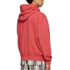Sweat à capuche rouge vierge avec logo personnalisé OEM, sweat à capuche lourd en coton avec poche cargo pour hommes sweat à capuche surdimensionné sans ficelle - Product Image 2