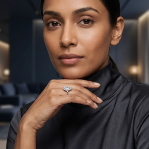 Bague de fiançailles pour femme en platine et diamant taille marquise 2 carats, style classique avec halo et diamants latéraux, certifiée GIA - Product Image 4