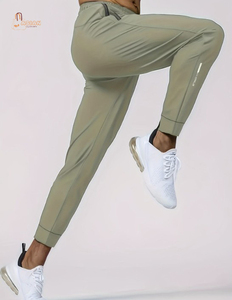 Pantalon de course droit en coton pour homme, séchage rapide, avec poches zippées, idéal pour l'entraînement, le fitness et la gym, respirant et athlétique - Product Image 2