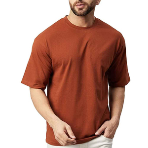 T-shirt homme rouge rouille col rond manches courtes coupe classique décontracté tricoté 100 % coton couleur unie tissu jersey - Product Image 3