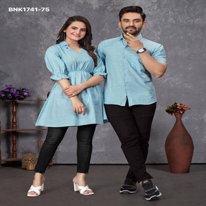 Beautiful Slub Cotton with Solid Short-Sleeve Shirt & Woman's <b>Tunic</b> Combo Collection Online Shopping India Supplier from Surat - Product Image 1