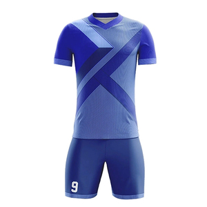 Conjunto de Jersey de Fútbol Americano con Cuello en V Geométrico, Manga Corta, Logotipo Frontal, 100% Poliéster, Secado Rápido, Azul Marino - Product Image 6