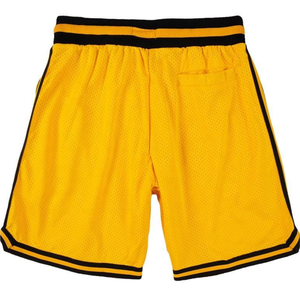 Custom <b>Yellow</b> Mesh Basketball <b>Shorts</b> <b>Men's</b> Breathable Polyester Drawstring Sporty Design Back Logo Printed - Product Image 2
