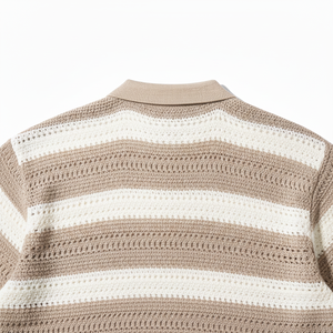 Pull en tricot de laine rayé personnalisé fabriqué sur mesure, polo en coton à manches courtes pour homme - Product Image 4