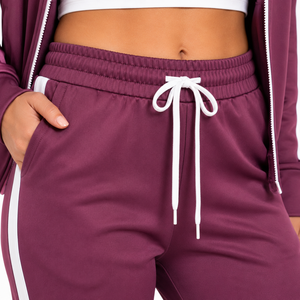 Conjunto Deportivo para Mujer, Manga Larga, Color Sólido, con Franja Lateral, Transpirable, Poliéster, 2 Piezas - Product Image 5