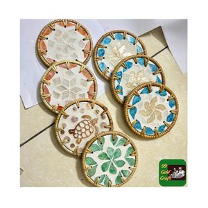 BEST PRICE HIGH QUALITY ROUND AND SQUARE MOTHER OF PEARL INLAY AND RATTAN COASTER <b>CHEAP</b> PRICE BULK SALE PLACE MAT IN VIETNAM - Product Image 5