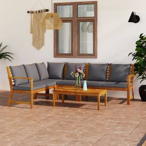 Set Lounge da Giardino in Legno Massello di Acacia Grigio Scuro, Mobili da Esterno Medi in Poliestere - Product Image 1