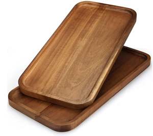 Platos Rectangulares de Madera para Fiestas, Bandeja para Servir Aperitivos y Frutas, Tabla Grande de Madera de Acacia para Queso, Platos para Servir Comida, Seguros para Pasteles y Bocadillos - Product Image 1