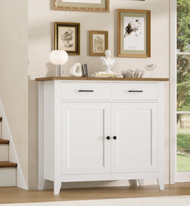 Elegante Gabinete de Almacenamiento de Madera Blanca con Puertas de Madera Sólida, Base de Metal Dorado, Diseño Moderno, Construcción Duradera, Ideal para Sala de Estar - Product Image 2