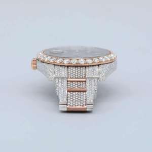 Reloj de Lujo Personalizado con Incrustaciones de Moissanita para Hombre - Reloj de Diamantes en Oro Rosa de Dos Tonos - Reloj de Pulsera Automático Estilo Hip Hop - Product Image 3