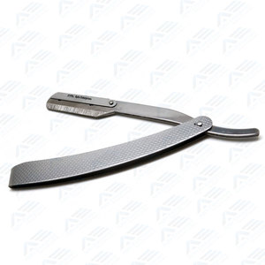 Navaja de afeitar plegable de borde recto plateada con mango liso para salón y uso profesional - Product Image 3
