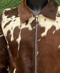 Handmade Customized Brown Genuine Sheep Hair Vintage Motorcycle <b>Western</b> Winter Bomber <b>Jacket</b> Front Design - Product Image 3