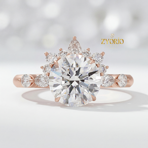 Anillo de Compromiso de Lujo con Diamante Redondo Brillante de 3.47 Quilates, Halo, EF VS1, Plateado en Plata, Diseño Floral, Diamante en Forma de Pera, para Boda - Product Image 3