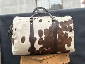 Sac de voyage en cuir véritable artisanal avec poils de vache, style western tendance, fermeture éclair, unisexe LHDB-0174 - Product Image 6