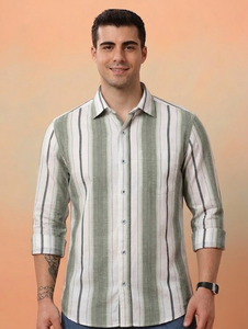 เสื้อเชิ้ตผู้ชายลายทาง Enovate ผ้าฝ้าย 100% กระดุมสองแถว แขนยาว ปกคอพับ ระบายอากาศได้ดี เหมาะสำหรับฤดูร้อน รับผลิตแบบ ODM - Product Image 1