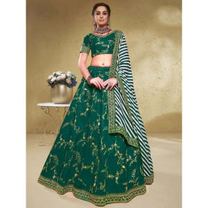 Adorable <b>Green</b> Embroidered <b>Silk</b> Lehenga Choli With Dupatta - Product Image 1