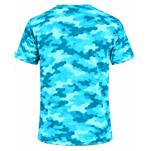 Cyan Camo T <b>Shirt</b> Men Short Sleeve Crew Neck <b>Camouflage</b> Printed Sports Training Running Fitness Workout Performance Activewear - Product Image 2