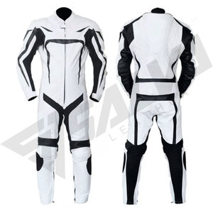 Salva Leather Men Full Sleeve Leather Motorcycle Racing Suit White Black <b>Blocked</b> One Piece Windproof Protective Gear 220g All - Product Image 5
