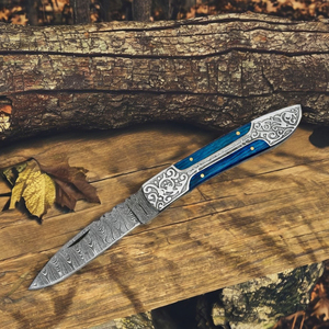 Couteau à lame pliante Skinner tactique pour hommes gaine de corne de taureau en acier damas forgé pour le camping la chasse personnalisable cadeau OEM lui - Product Image 1