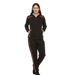 Ensemble de survêtement noir à capuche pour femmes, avec bordure rose, sweat-shirt à fermeture éclair sur toute la longueur et pantalon à poches latérales, vêtements décontractés d'automne - Product Image 3