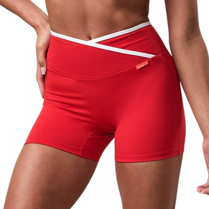 Shorts d'entraînement taille haute pour femme, respirants, séchage rapide, contraste rouge, pour la gym, le fitness, la course et l'entraînement - Product Image 1