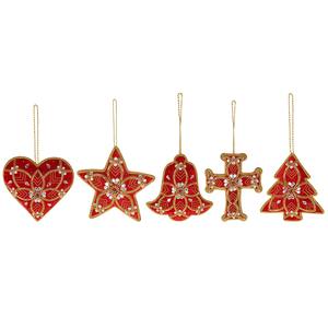 Juego de Adornos Colgantes Bordados a Mano con Hilo Rojo Zari |   Adorno de Seda con Cuentas en Forma de Corazón, Estrella, Campana y Cruz para Decoración de Eid y Navidad - Product Image 2