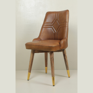 Silla de Comedor de Cuero Premium Color Marrón con Tapicería Hecha a Mano y Patas de Madera de Mango Sólida, Venta al Por Mayor para Exportación - Product Image 3