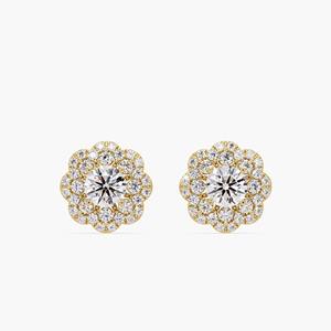Pendientes de Lujo con Diamantes Cultivados en Laboratorio, Oro de 14K, Diseño de Flor Redonda, 1 Ct, 10mm, Halo, Certificación IGI, Regalo para Mujer, Boda, Fiesta - Product Image 5