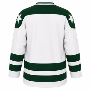 Camiseta de Hockey sobre Hielo Blanca y Verde para Hombre, Cuello en V, Manga Larga, Rayas, Transpirable, Poliéster, Logotipo del Equipo en la Manga Izquierda - Product Image 5
