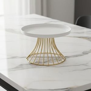 Soporte de Pastel de Metal de Lujo con Bandeja Blanca y Base con Acabado Dorado, Elegante Soporte para Pasteles, Cupcakes, Repostería y Frutas - Product Image 2