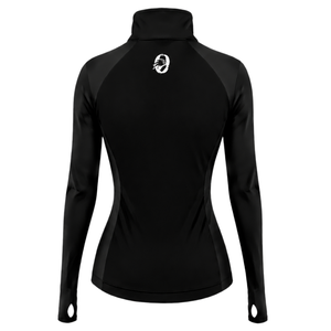 <b>Women</b> Quarter Zip Athletic <b>Top</b> <b>Black</b> <b>Long</b> <b>Sleeve</b> Fitted Sports Training Shirt High Collar Thumbhole Performance Activewear - Product Image 2