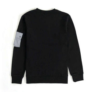 <b>Men</b> Black Crew Neck Long Sleeve Sweatshirt With Gray Patchwork Panel And Pocket Design All Seasons 100% Cotton Knitted Apparel - Product Image 2